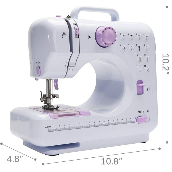 12 Stitches Sewing Machine, Multifunctional Mini Portable Sewing Machine Basic Easy to Use for Adults and Kids, Two-Thread Lockstitch with High & Low Adjustable Speeds