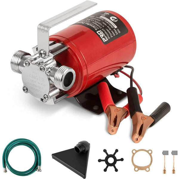 YKSAMU 1/10HP 12V Mini Portable Water Pump, 350GPH DC Utility Pump, Electric Transfer Pump, Utility Pump with Hose Kit