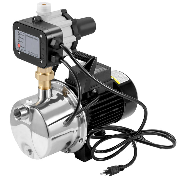 YKSAMU Shallow Well Pump, 1.5 HP 115V, 1200 GPH 164 ft Head, Max 87 psi, Portable Stainless Steel Sprinkler Booster Jet Pumps with Automatic Controller for Garden Lawn Irrigation system, Water Transfer